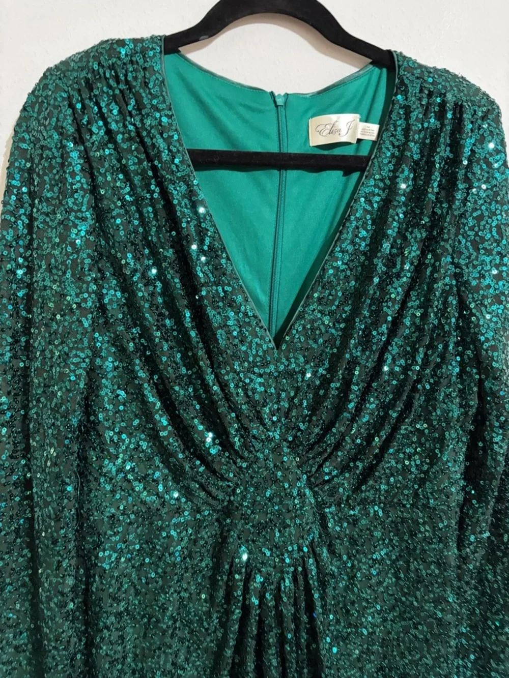 Eliza J Emerald Green Sequin Twist Front Dress Formal Elegant Cocktail Size 14